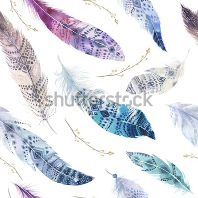 Fotobehang Kleurrijke veren in boho-stijl