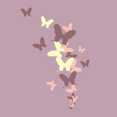 Fotobehang Kleurrijke vlinders op een ingetogen achtergrond