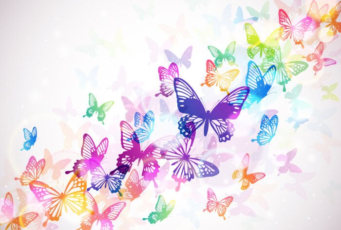 Fotobehang Kleurrijke vlinders op een witte achtergrond