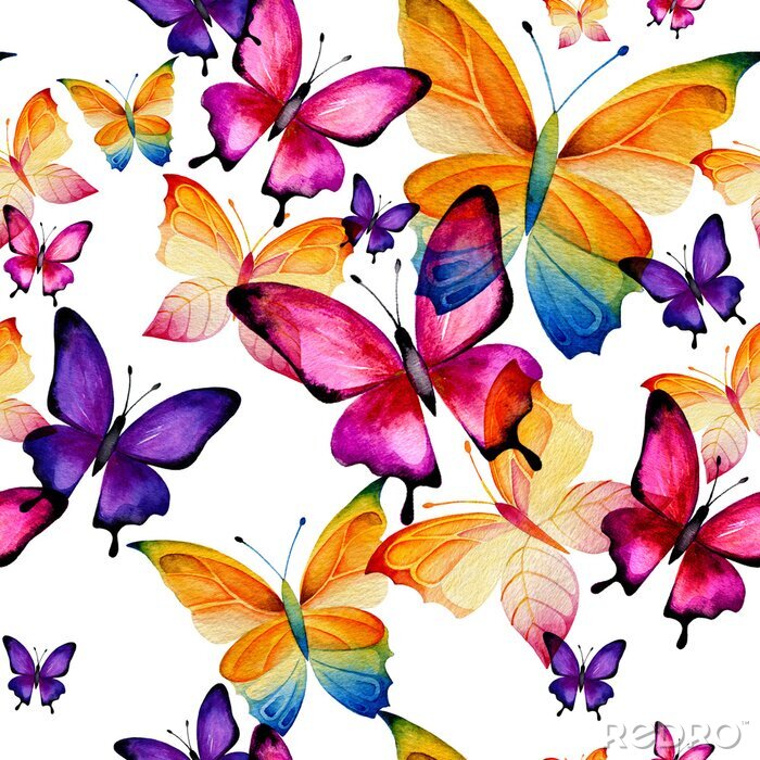 Fotobehang Kleurrijke vlinders van verschillende groottes