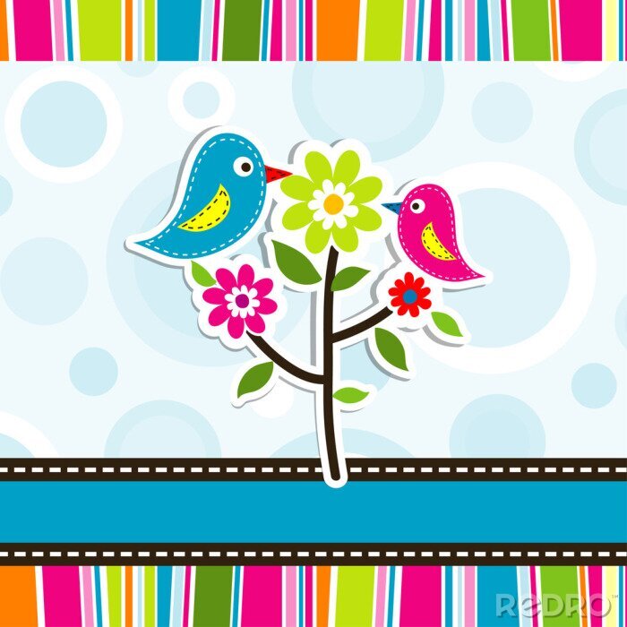 Fotobehang Kleurrijke vogels op een bloem