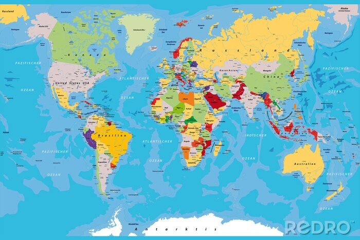 Fotobehang Kleurrijke wereldkaart met landnamen