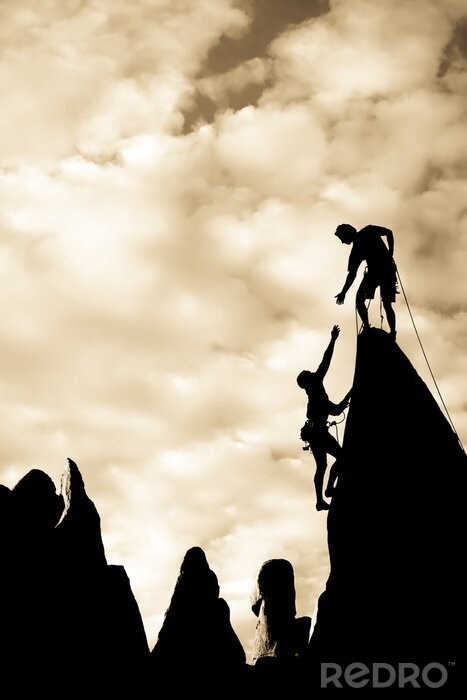 Fotobehang Klimmende groep op de top