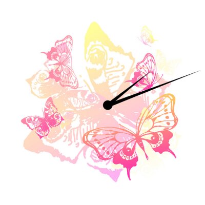 Fotobehang Klok met kleurrijke vlinders