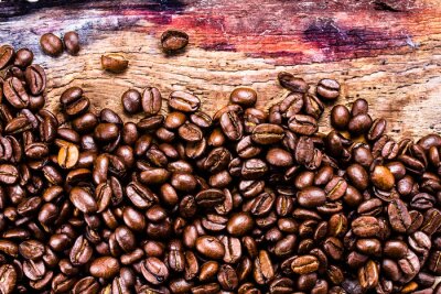 Fotobehang Koffie op oude planken