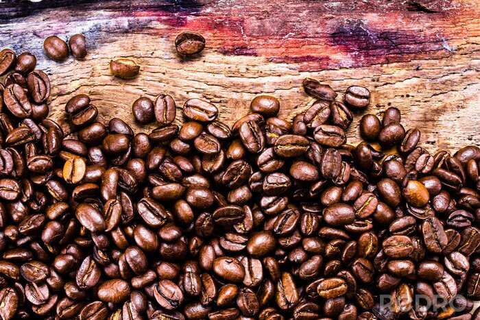 Fotobehang Koffie op oude planken