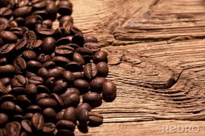 Fotobehang Koffie op planken