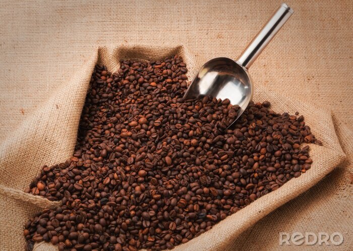 Fotobehang Koffiebonen in een grote zak