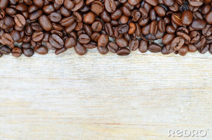Fotobehang Koffiebonen op hout
