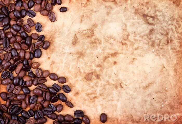 Fotobehang Koffiebonen op oud perkament