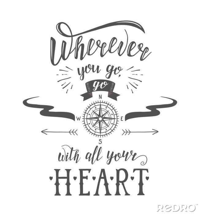 Fotobehang Kompas en typografische zin