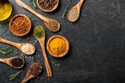 Fotobehang Kooktafel met kruiden en specerijen