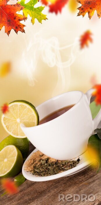 Fotobehang Kopje thee op een herfstavond