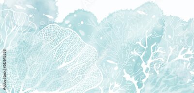 Fotobehang Koralen en vissen in de diepzee in wit en blauw