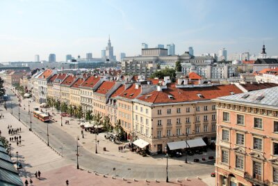 Fotobehang Krakowskie Przedmiescie in Warschau tegen stadscentrum.