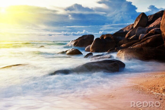 Fotobehang Kustlijn en zonsondergang