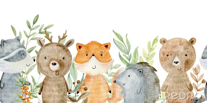 Fotobehang Lachende cartoon bosdieren