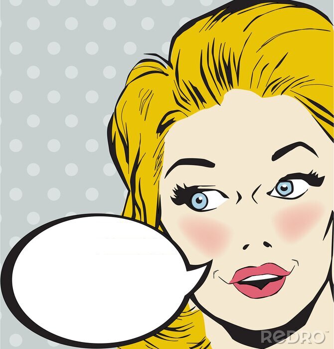 Fotobehang Lachende vrouw in pop-artstijl