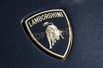 Fotobehang Lamborghini logo on an automobile. Lamborghini is an Italian car manufacturer.