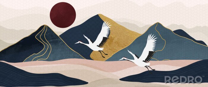 Fotobehang Landschap met bergen in oosterse stijl