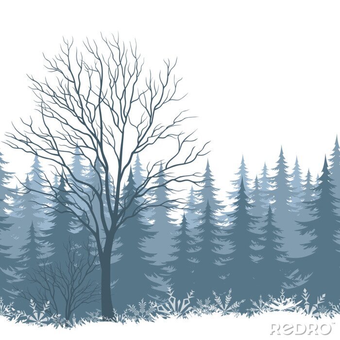 Fotobehang Landschap met bomen grafisch