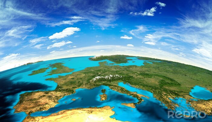 Fotobehang Landschap van Europa vanuit de ruimte