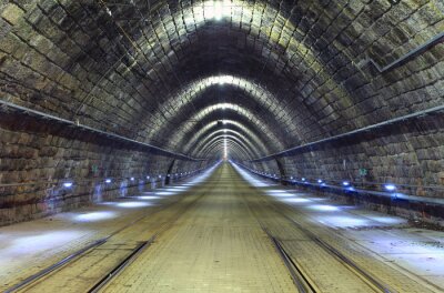 Fotobehang Lange bakstenen tunnel