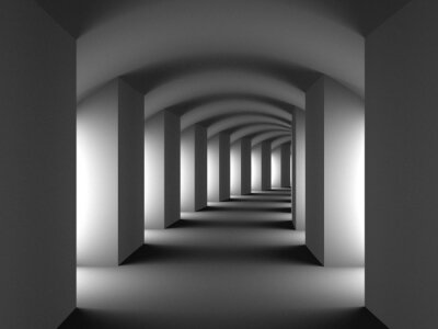 Fotobehang Lange witte tunnel met zuilen
