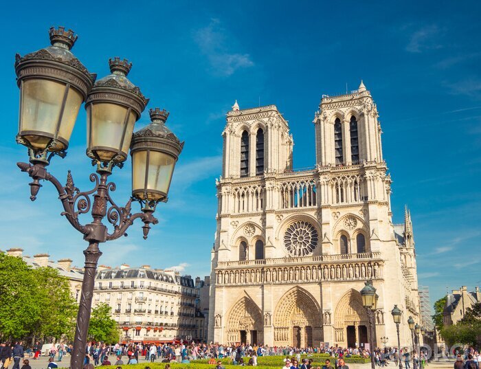 Fotobehang Lantaarn en kathedraal van Notre Dame