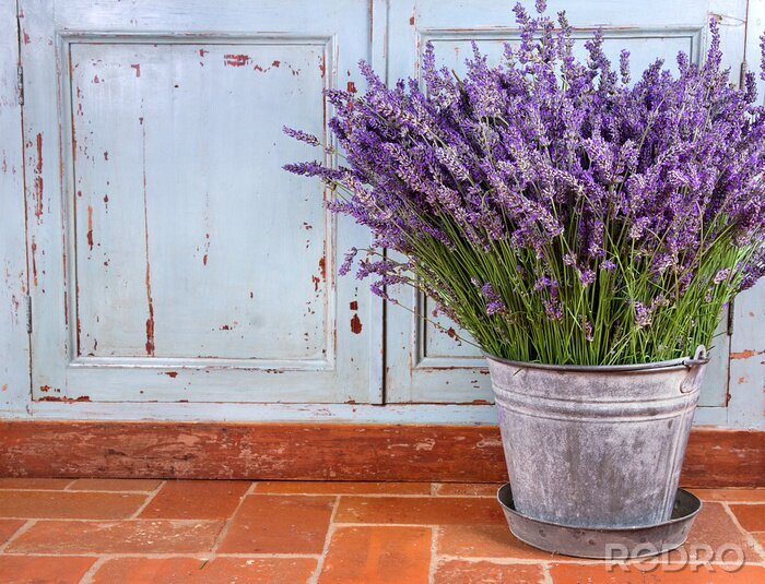 Fotobehang Lavendel op baksteen