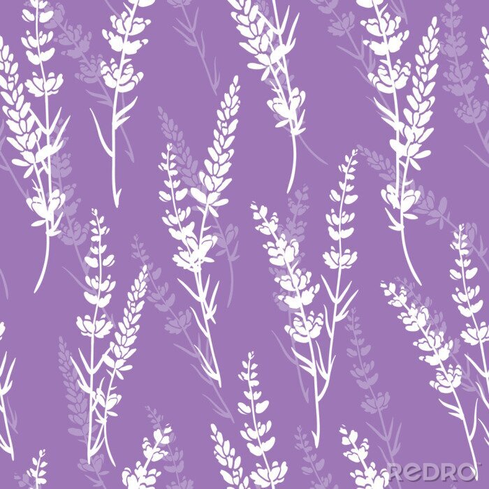 Fotobehang Lavender flowers purple vector seamless pattern. Beautiful violet lavender retro background. Elegant fabric on light background Surface pattern design.