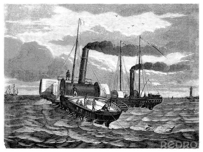 Fotobehang Leggen Transatlantic Cable onder Water - 19e eeuw