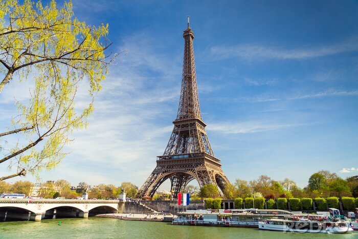Fotobehang Lentezicht op de Eiffeltoren