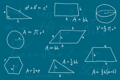 Fotobehang Les meetkunde - schoolbord formules