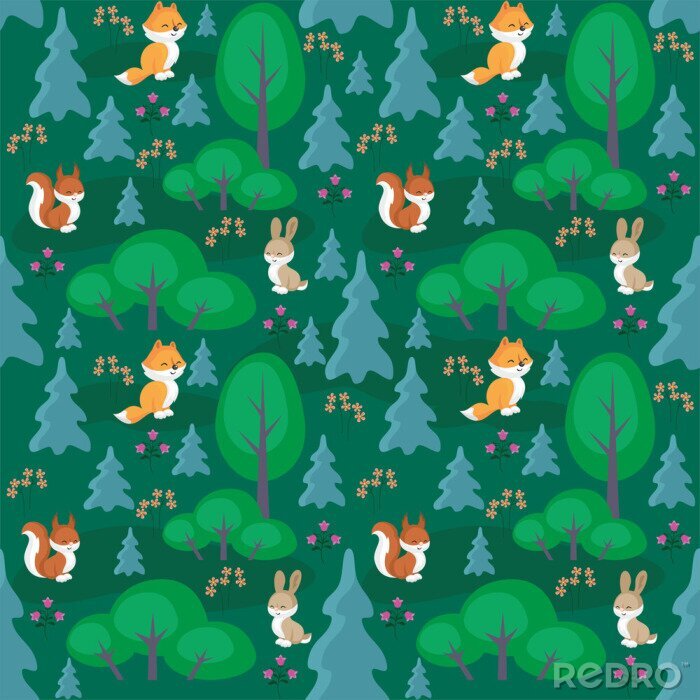 Fotobehang Leuke dieren in het bos voor kinderen