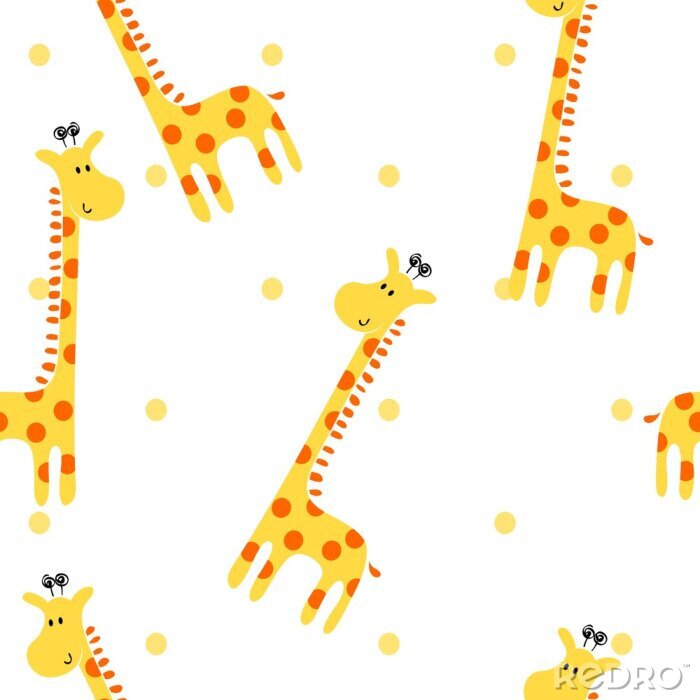 Fotobehang Leuke giraffen en geometrische stippen op een witte achtergrond