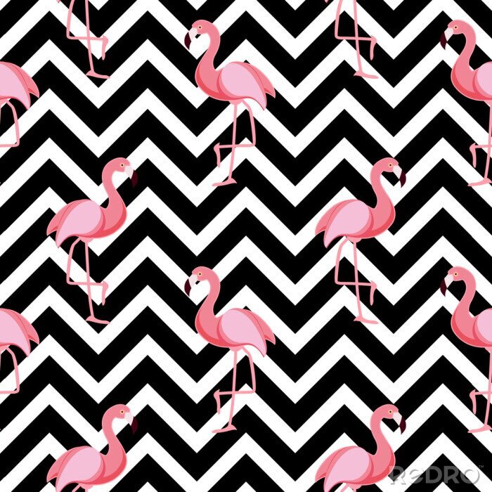Fotobehang Leuke Retro Naadloze Flamingo Patroon Achtergrond Vector Illustratie
