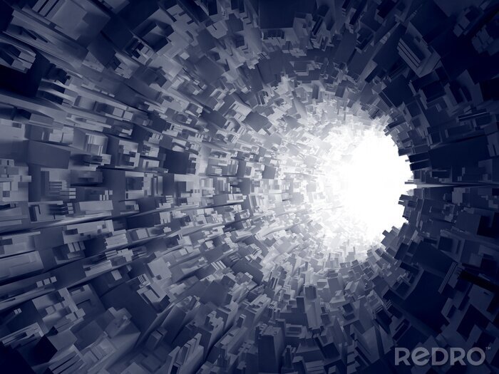 Fotobehang Licht in een tunnel met vaste deeltjes