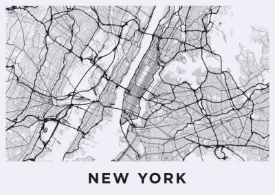 Licht New York City kaart. Routekaart van New York (Verenigde Staten). Zwart en wit (licht) illustratie van New York straten. Transportnetwerk van de Big Apple. Afdrukbaar posterformaat (album).