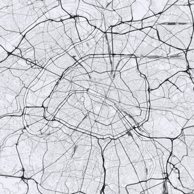 Licht Parijs stadsplattegrond. Routekaart van Parijs (Frankrijk). Zwart en wit (licht) illustratie van de straten van Parijs. Vierkant formaat.