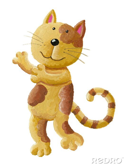 Fotobehang Lichtbruine kat in flarden sprookjesachtige illustratie