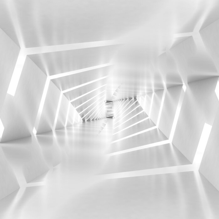 Fotobehang Lichtgrijze abstracte tunnel met meerdere wanden
