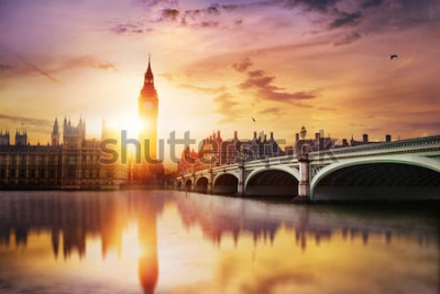 Fotobehang Londen bij zonsondergang met uitzicht op de Big Ben