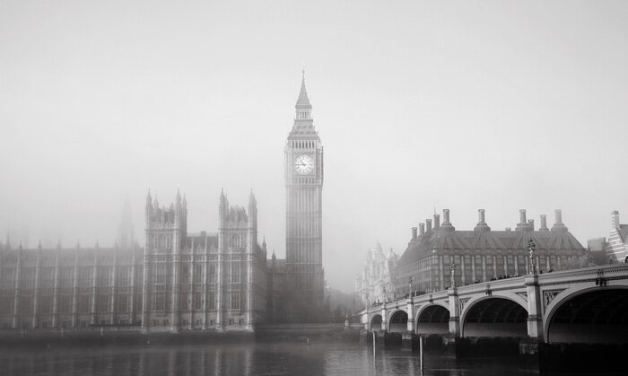 Fotobehang Londen in de mist in zwart-wit