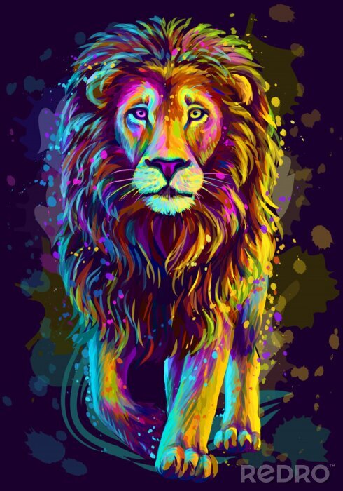 Fotobehang Lopende leeuw in de kleuren van de regenboog