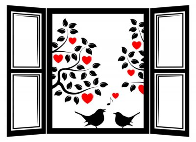 Fotobehang love birds in the window