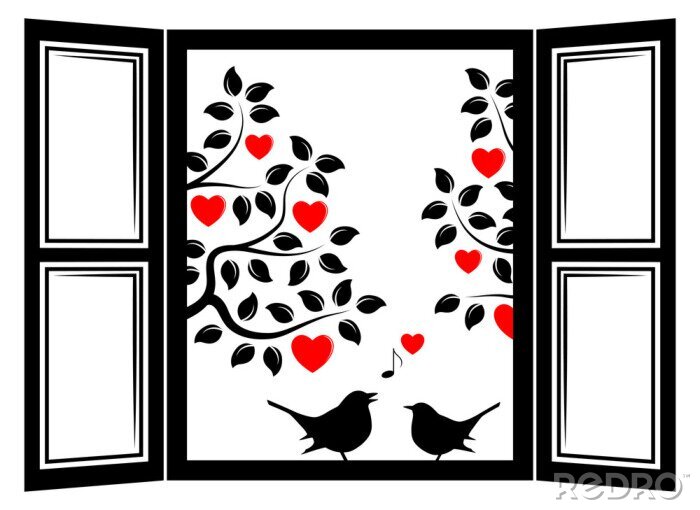 Fotobehang love birds in the window