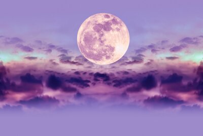 Fotobehang Maan aan een nachtelijke hemel in paarse tinten