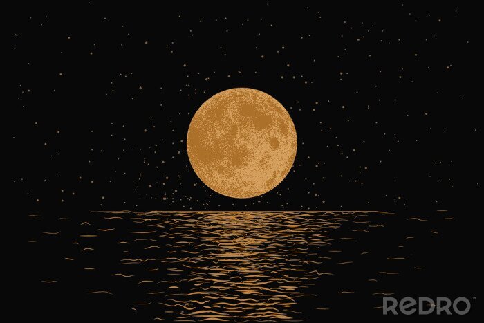 Fotobehang Maan boven de zee met weerkaatsend licht in het water