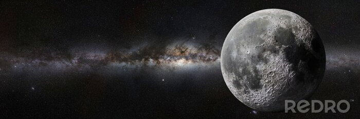 Fotobehang Maan in een sterrenstelsel met de Melkweg op de achtergrond